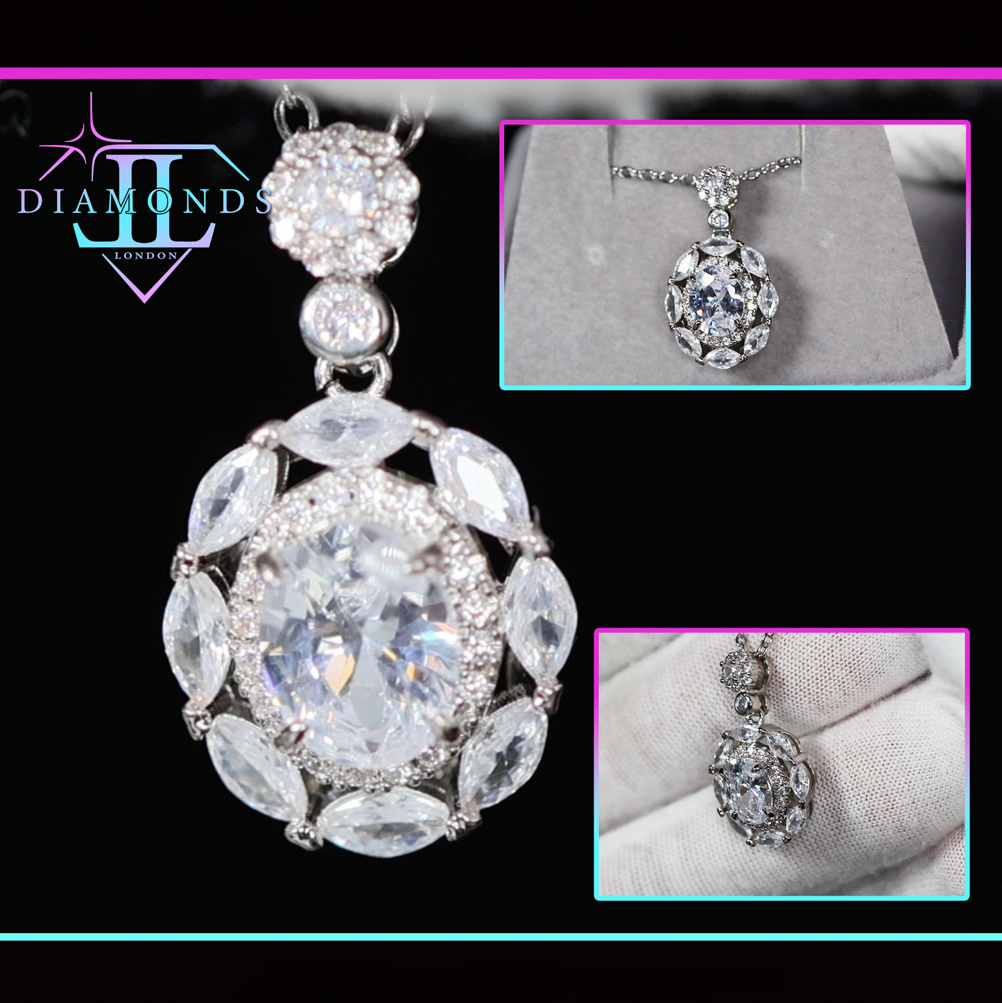 Womens Oval Diamond Pendant