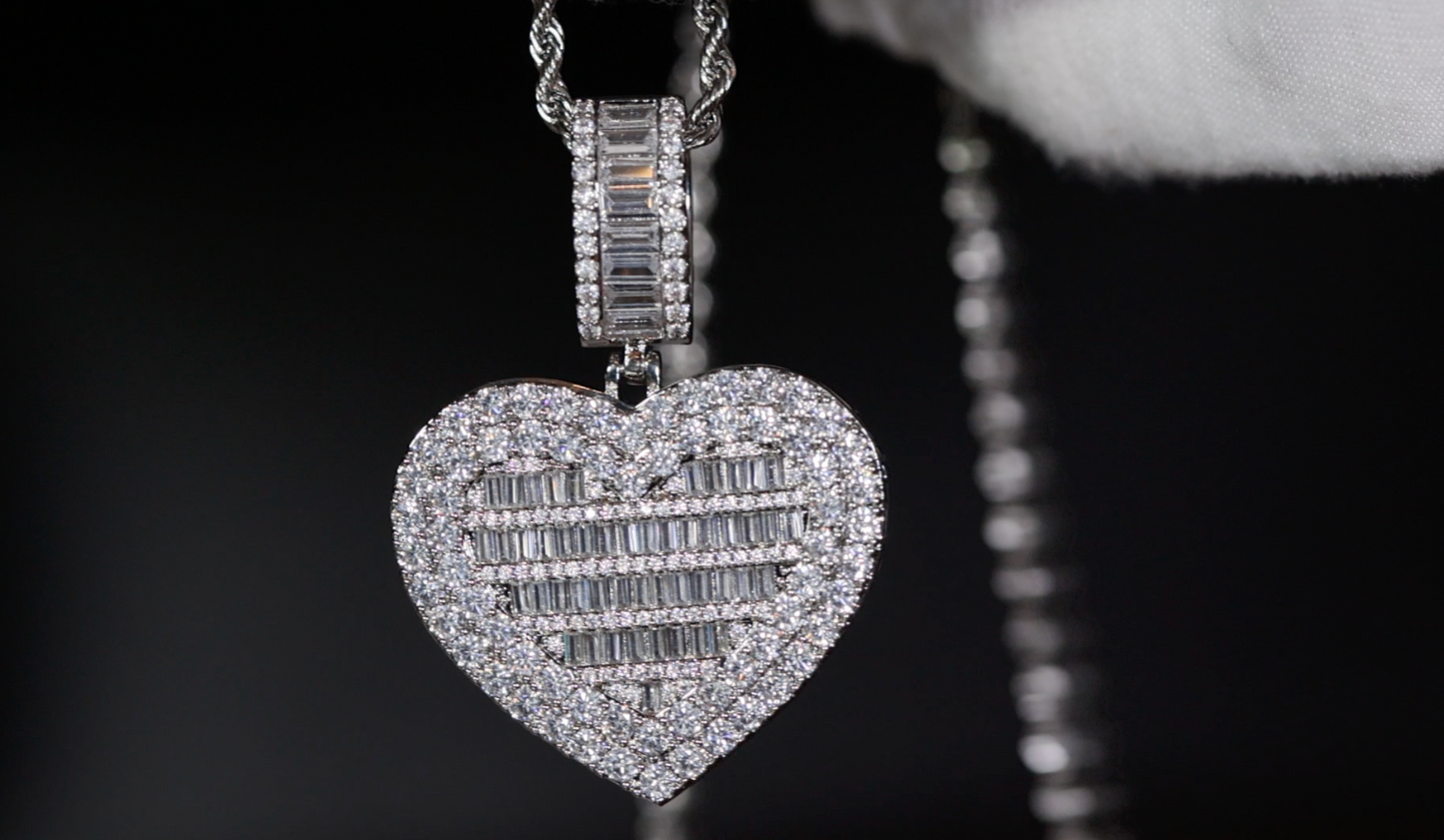 Baguette Diamond Heart Pendant | Diamond Heart Locket Pendant