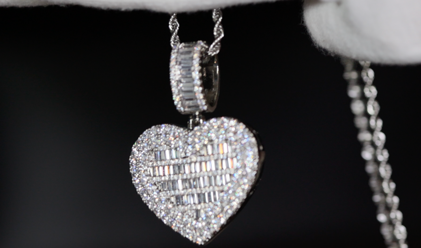 Baguette Diamond Heart Pendant | Diamond Heart Locket Pendant