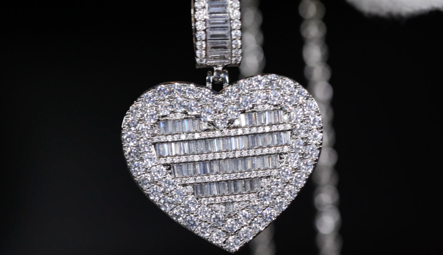 Baguette Diamond Heart Pendant | Diamond Heart Locket Pendant