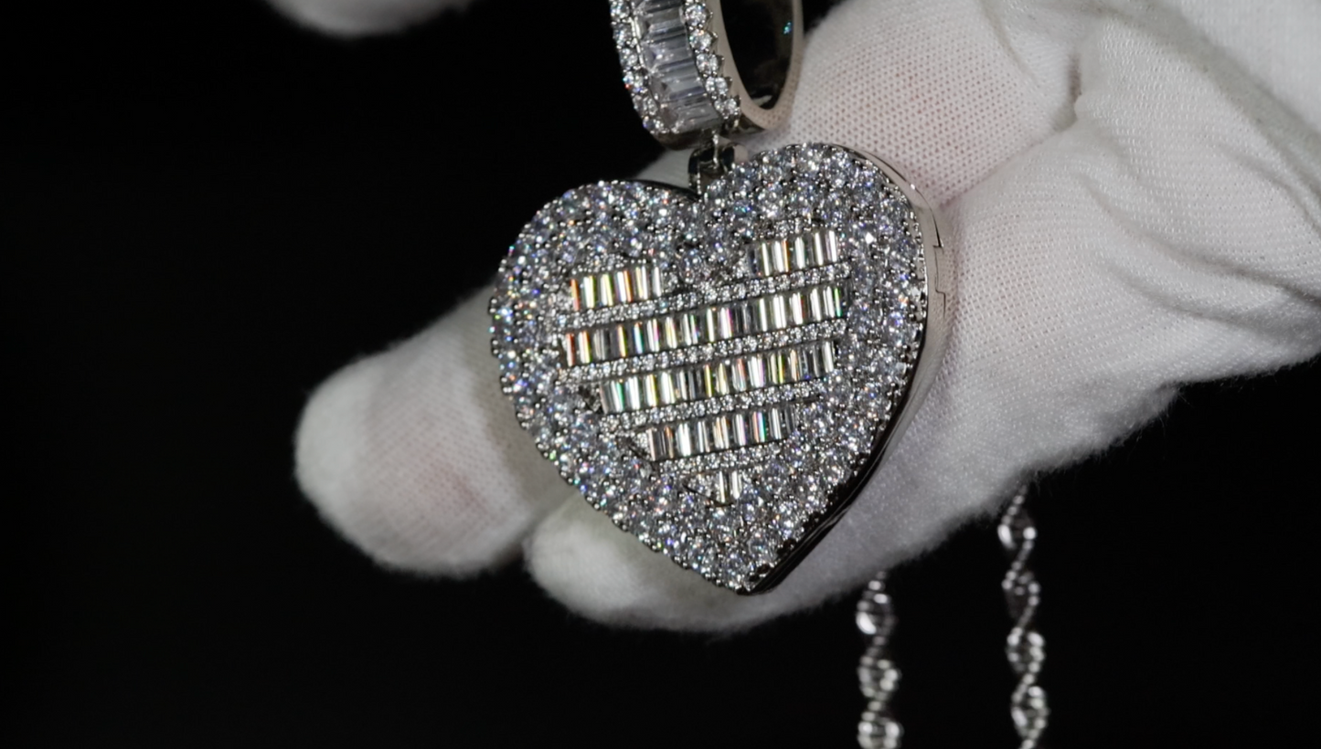 Baguette Diamond Heart Pendant | Diamond Heart Locket Pendant