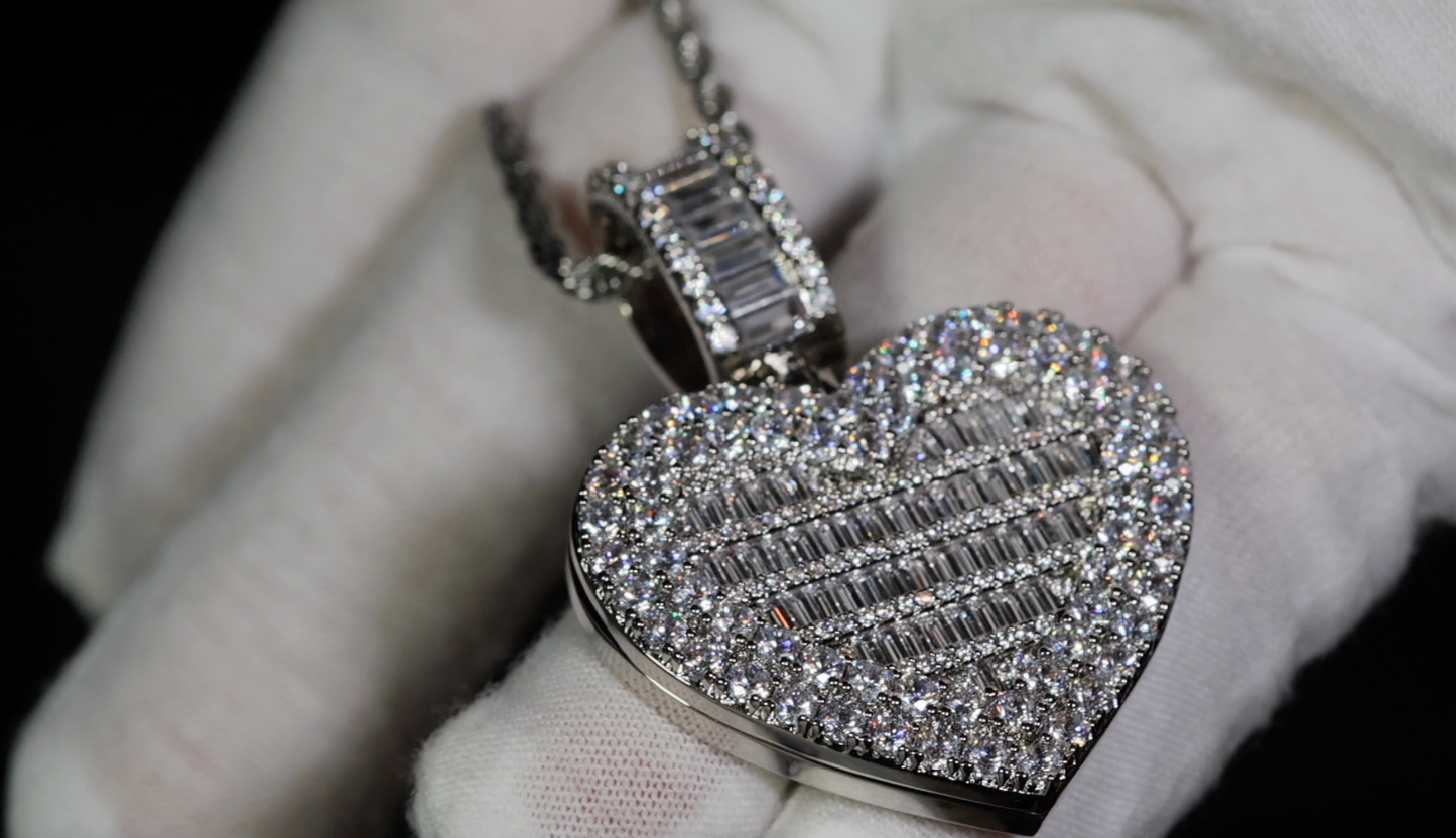 Baguette Diamond Heart Pendant | Diamond Heart Locket Pendant