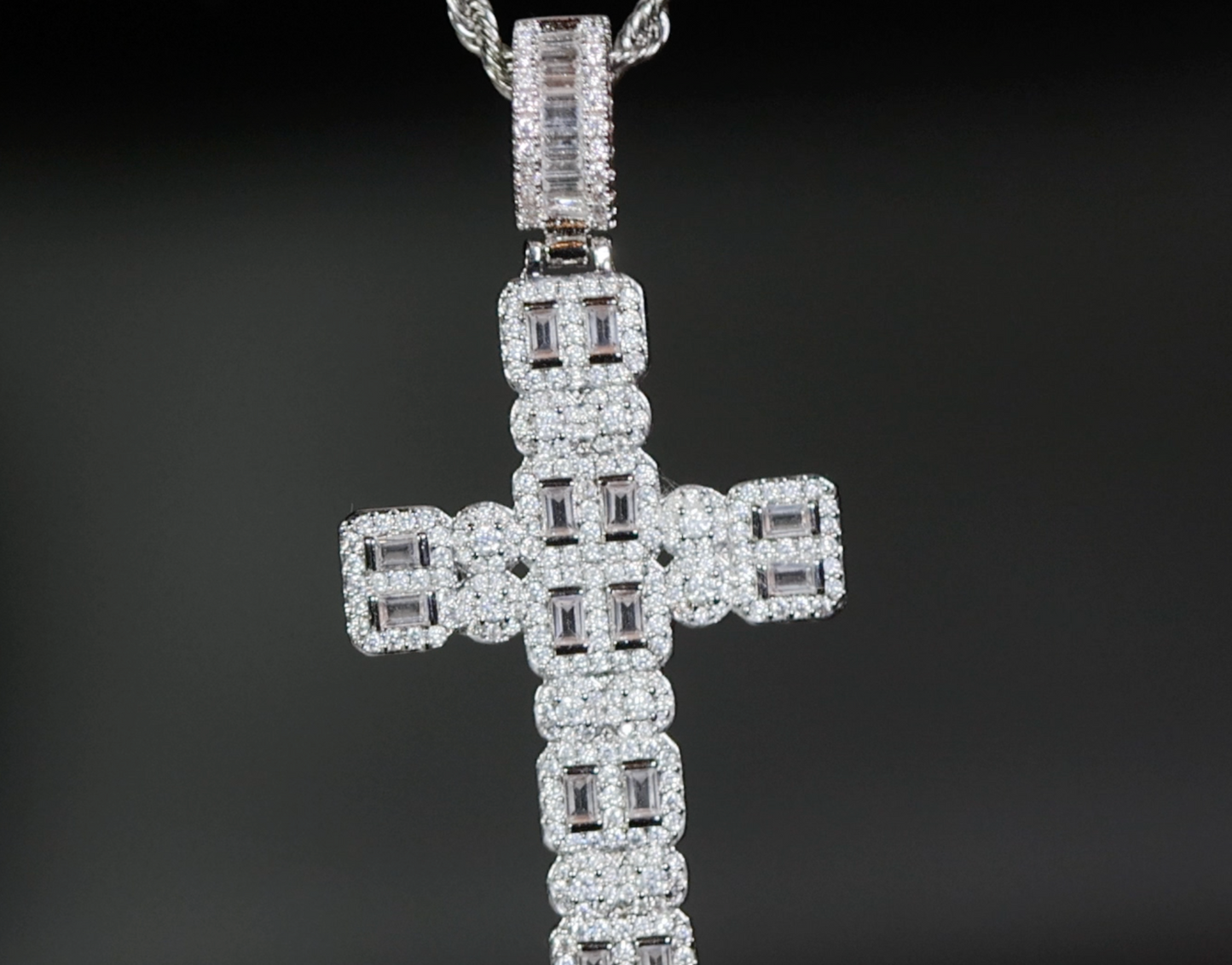 Silver Big Diamond Cross Pendant