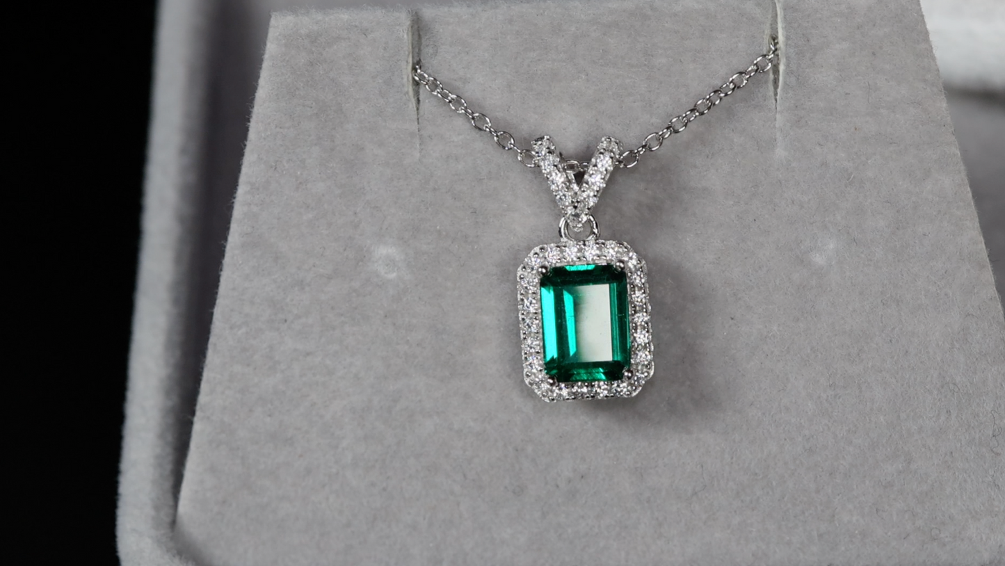 Lab Grown Emerald Necklace | Colombian Emerald Pendant