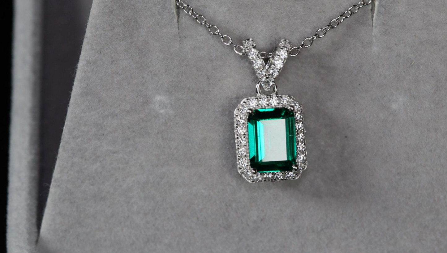 Lab Grown Emerald Necklace | Colombian Emerald Pendant