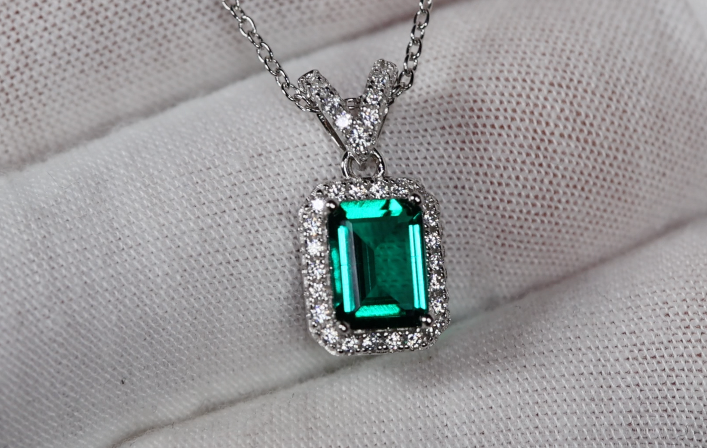 Lab Grown Emerald Necklace | Colombian Emerald Pendant
