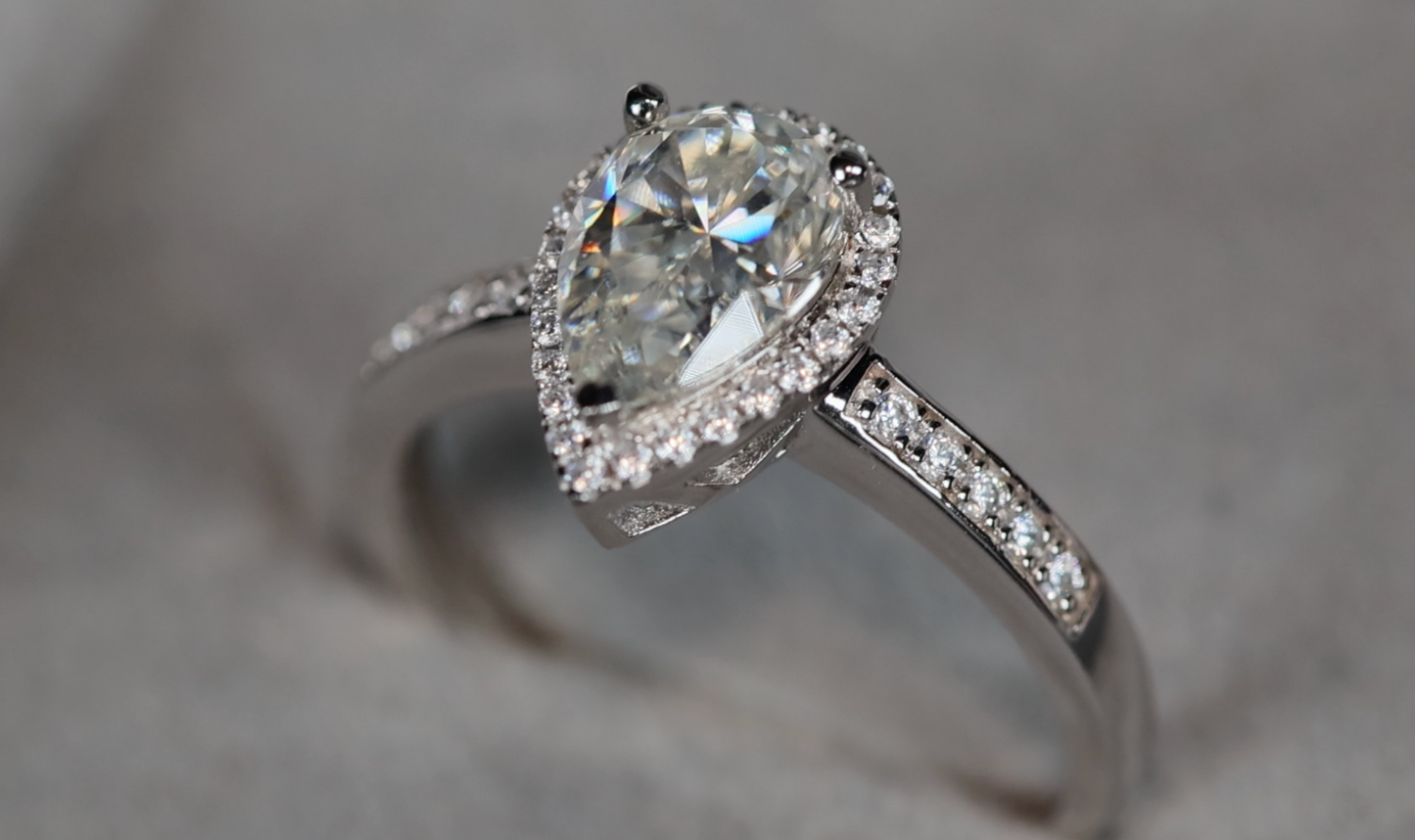 Moissanite Pear Cut Diamond Engagement Ring