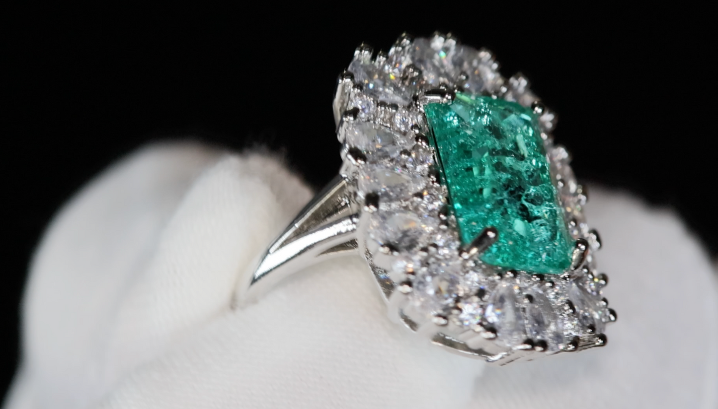 Womens Big Green Diamond Ring