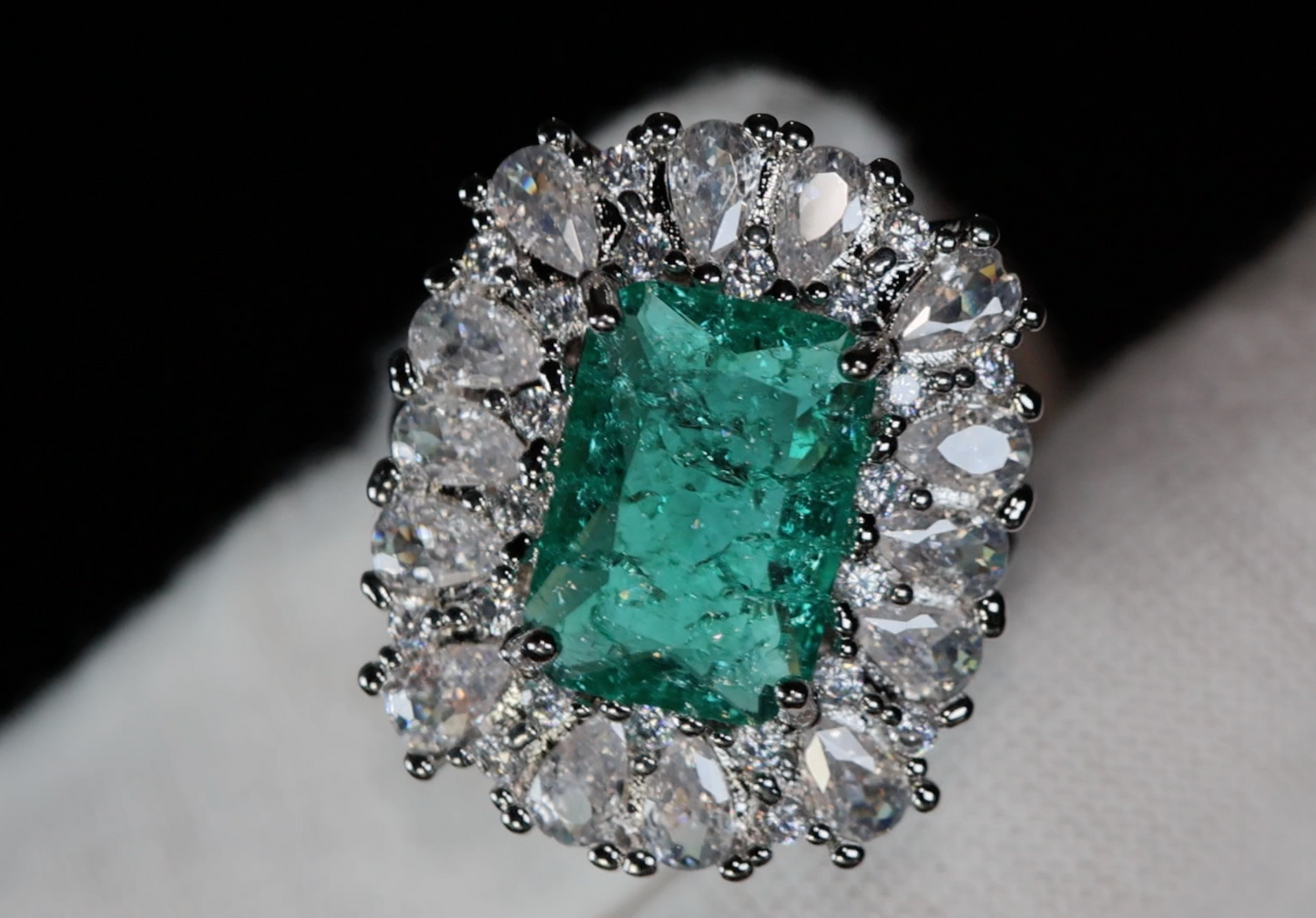 Womens Big Green Diamond Ring