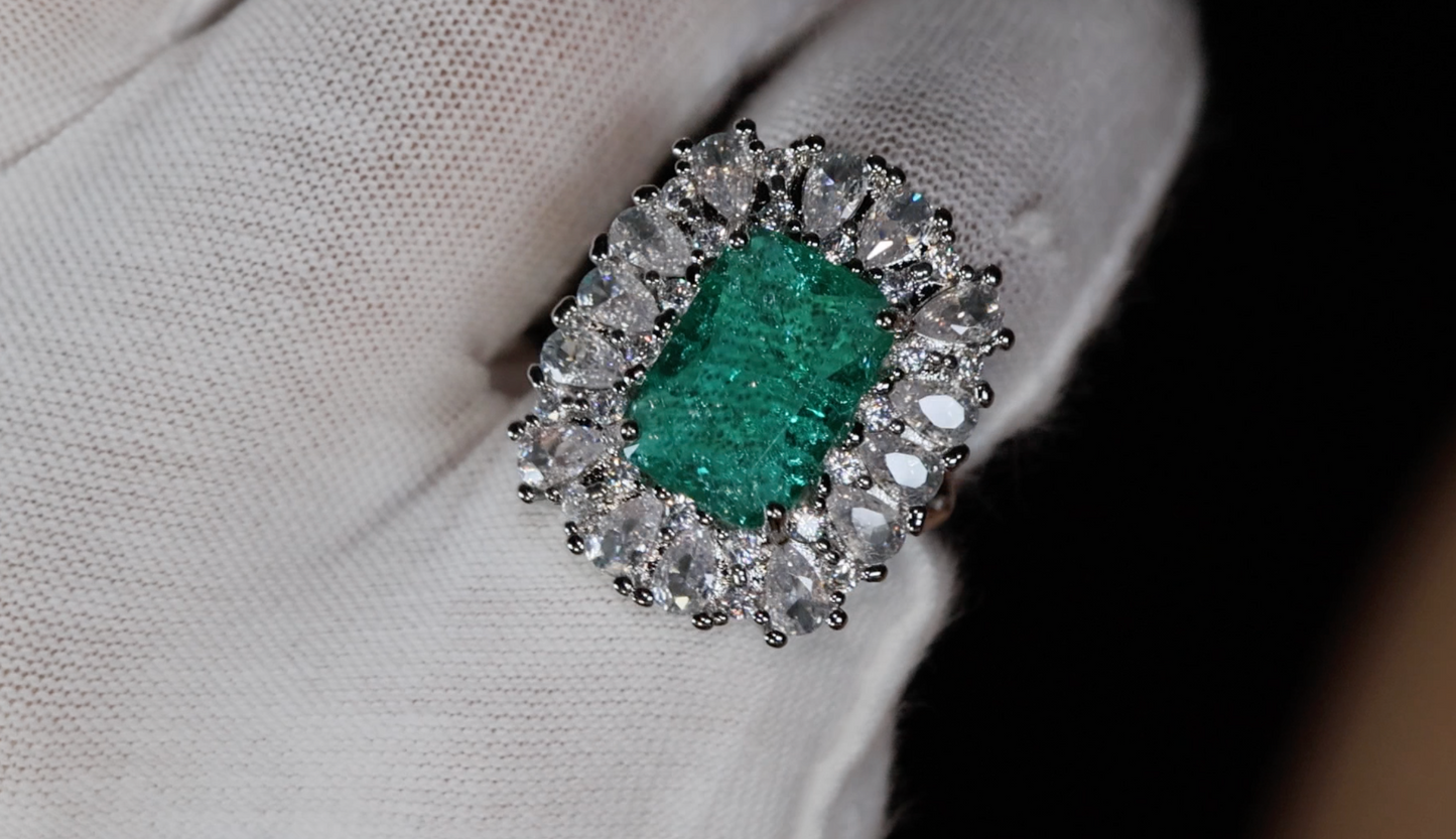 Womens Big Green Diamond Ring