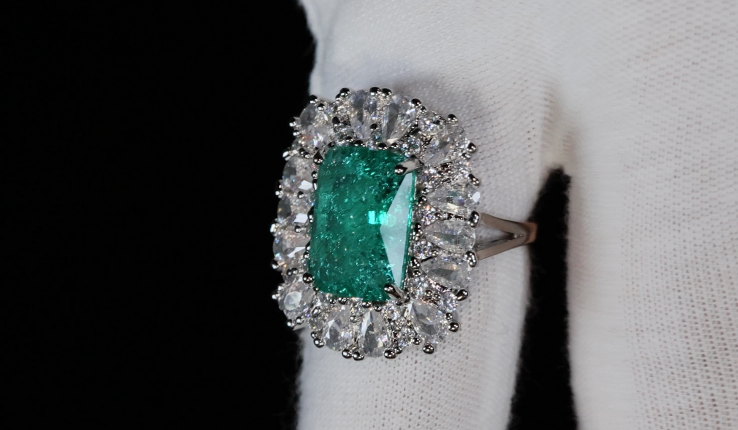 Womens Big Green Diamond Ring