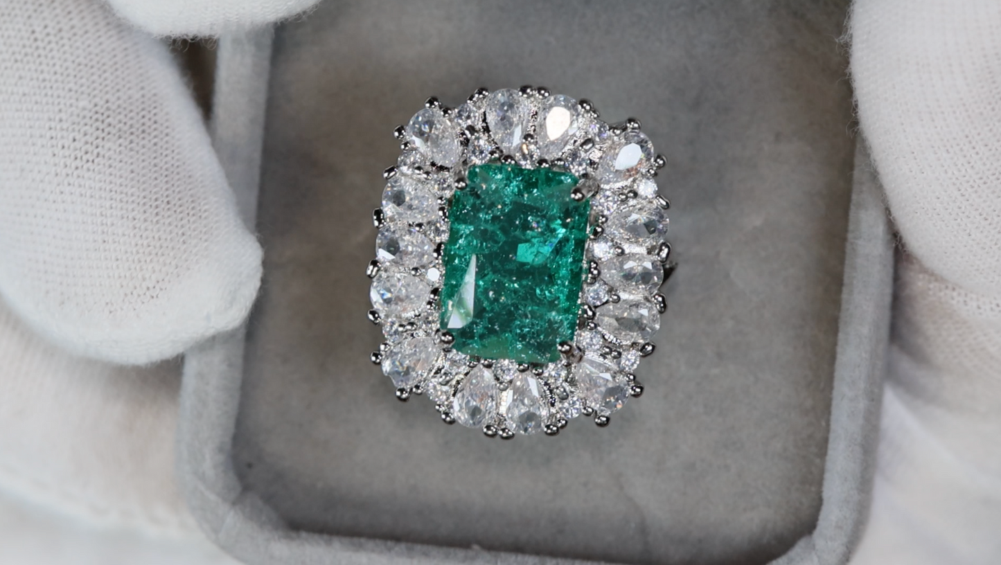 Womens Big Green Diamond Ring