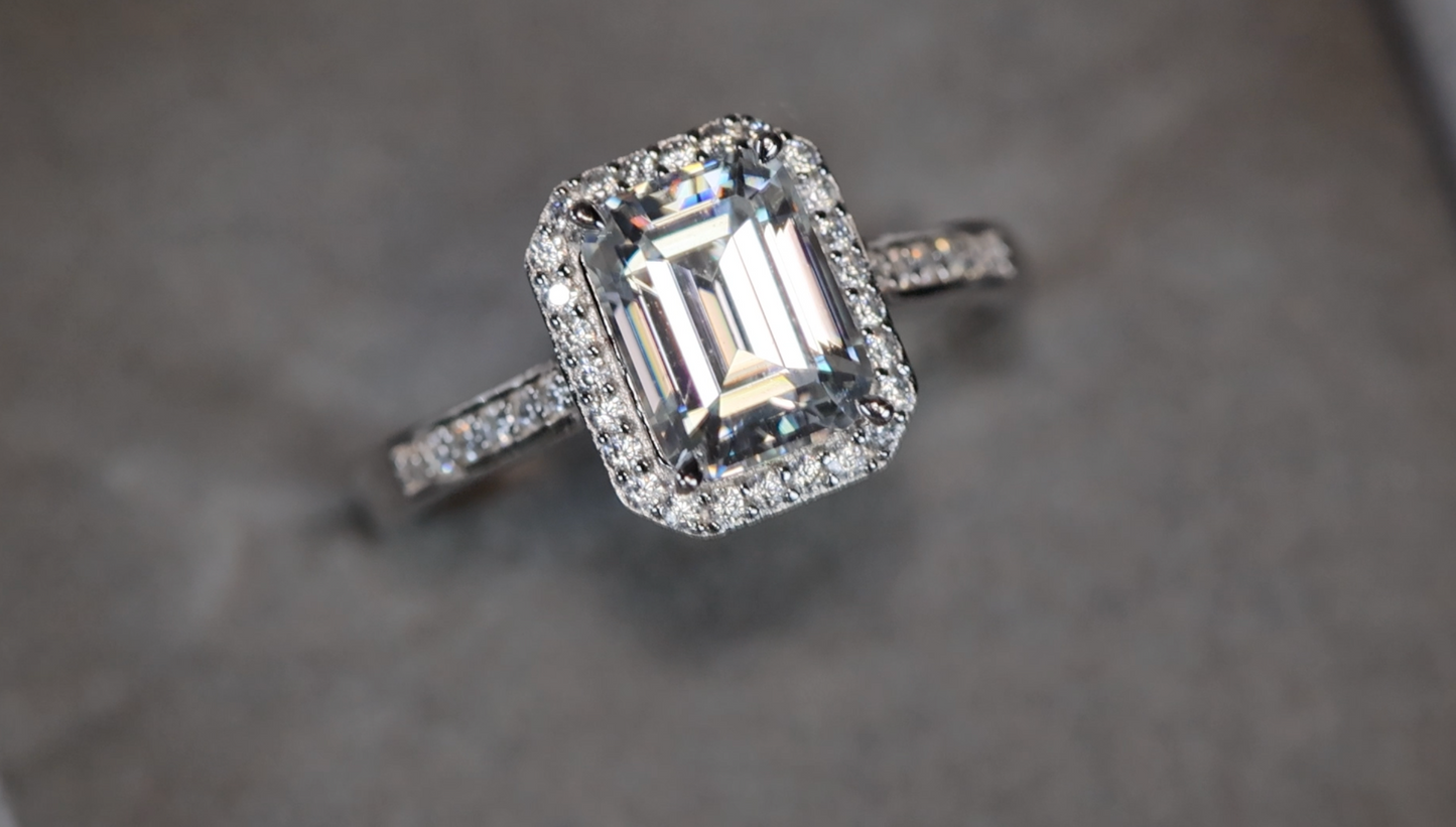 2.0 Carat Diamond Ring | Moissanite Emerald Engagement Ring