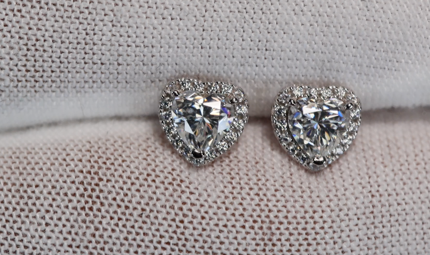 Moissanite Heart Cut Diamond Ear Studs