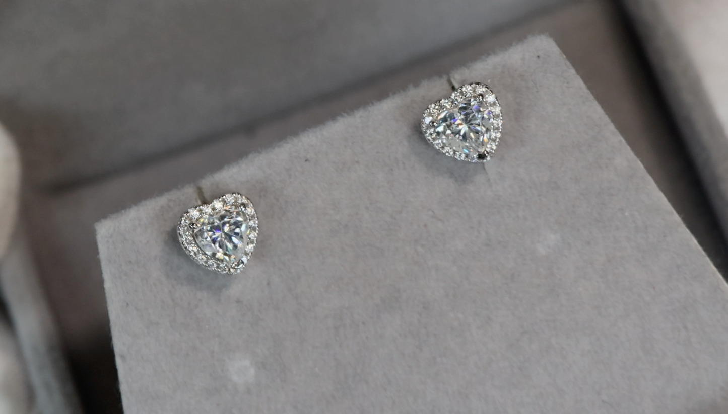 Moissanite Heart Ear Studs