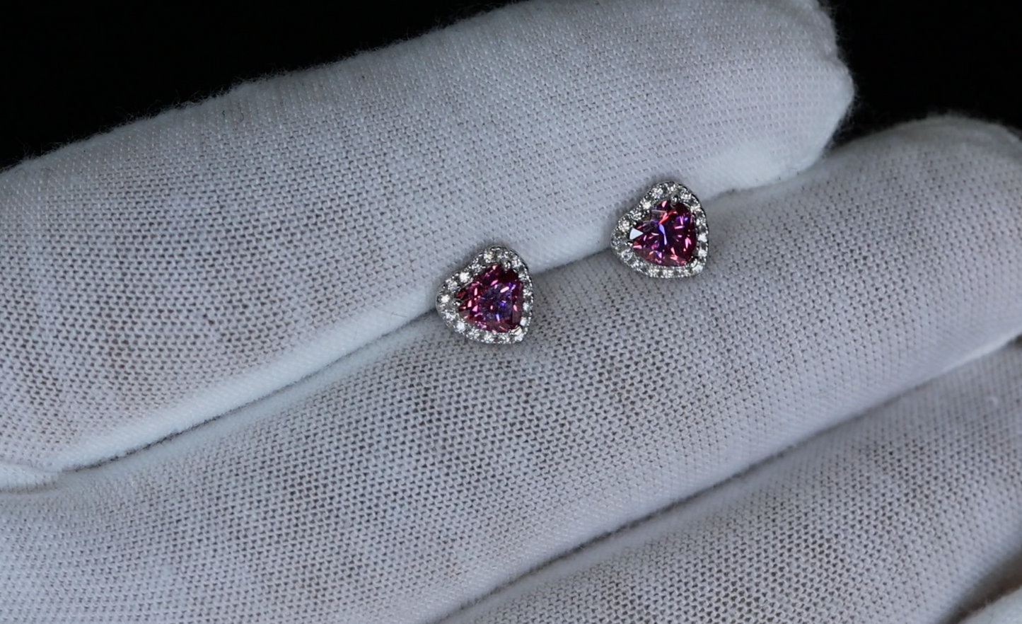 Pink Moissanite Diamond Heart Ear Studs
