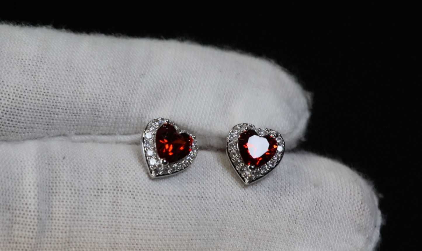 Red Heart Cut Diamond Earrings | Womens Red Diamond Ear Studs