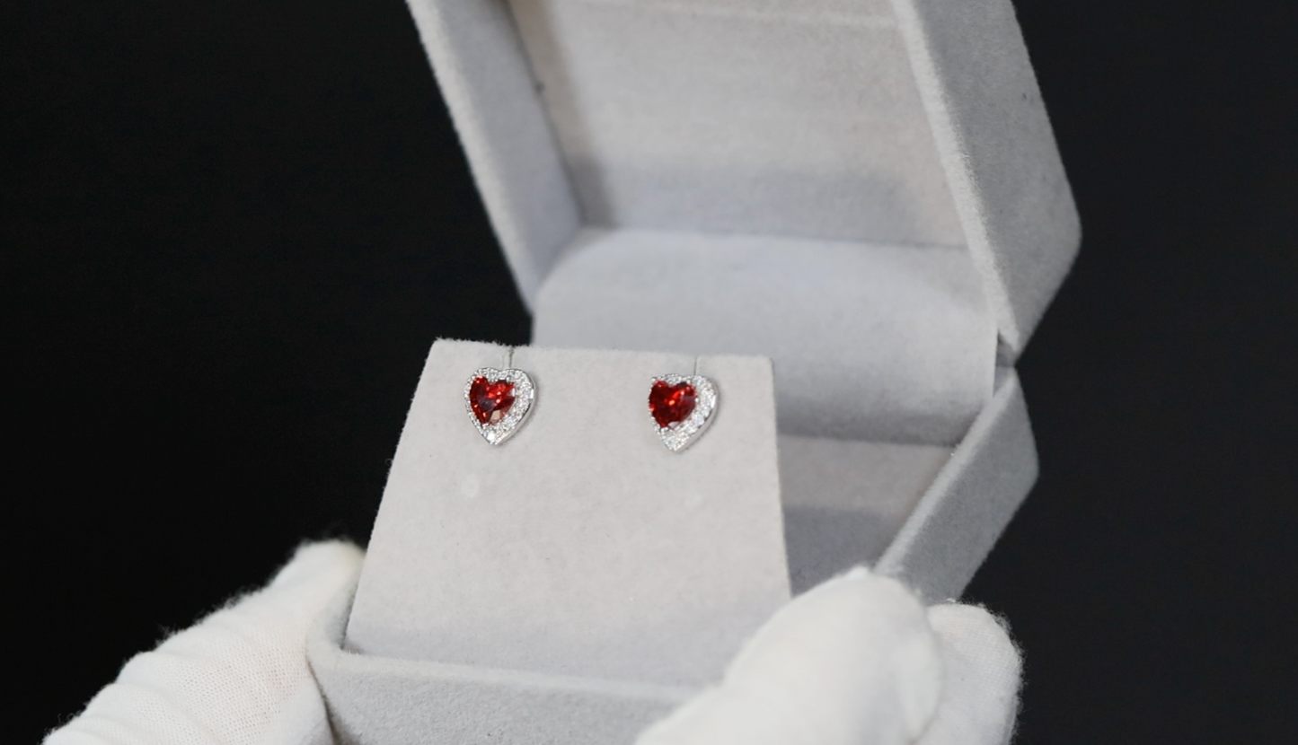 Red Heart Cut Diamond Earrings | Womens Red Diamond Ear Studs