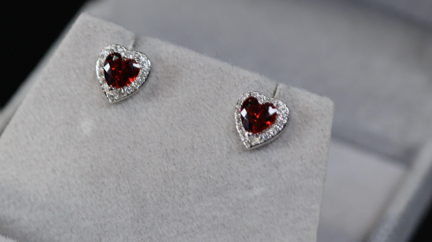 Red Heart Cut Diamond Earrings | Womens Red Diamond Ear Studs