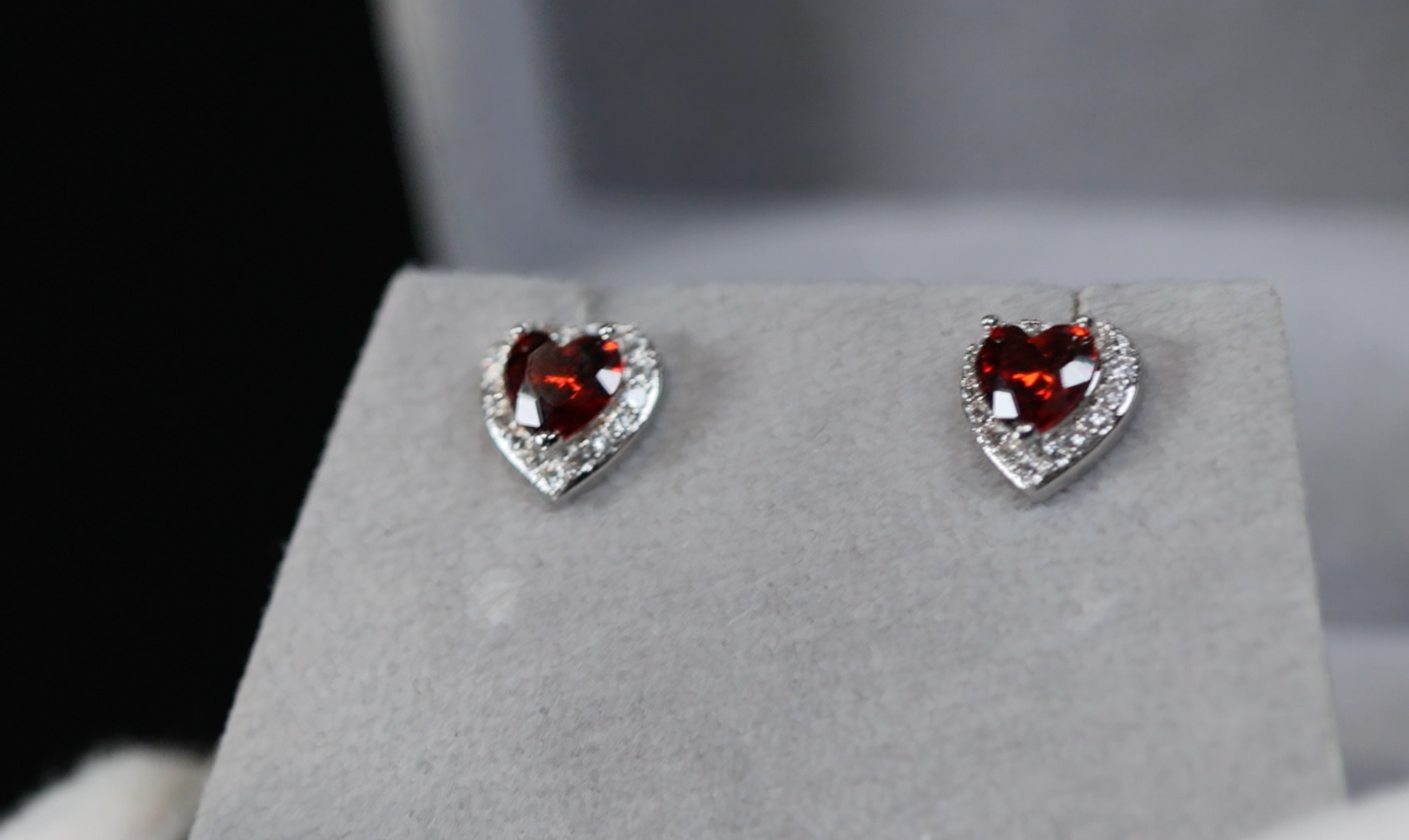 Red Heart Cut Diamond Earrings | Womens Red Diamond Ear Studs