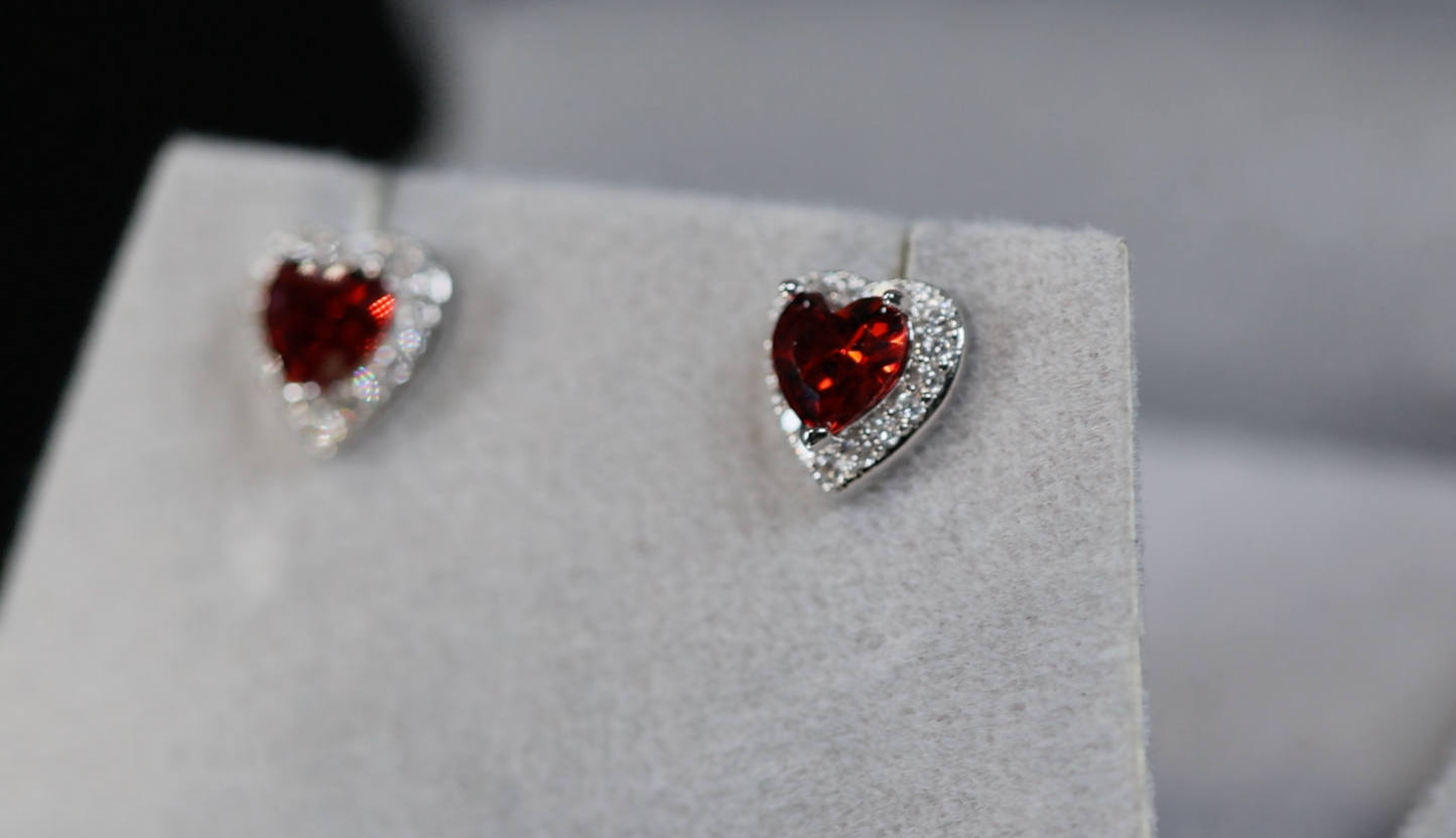 Red Heart Cut Diamond Earrings | Womens Red Diamond Ear Studs