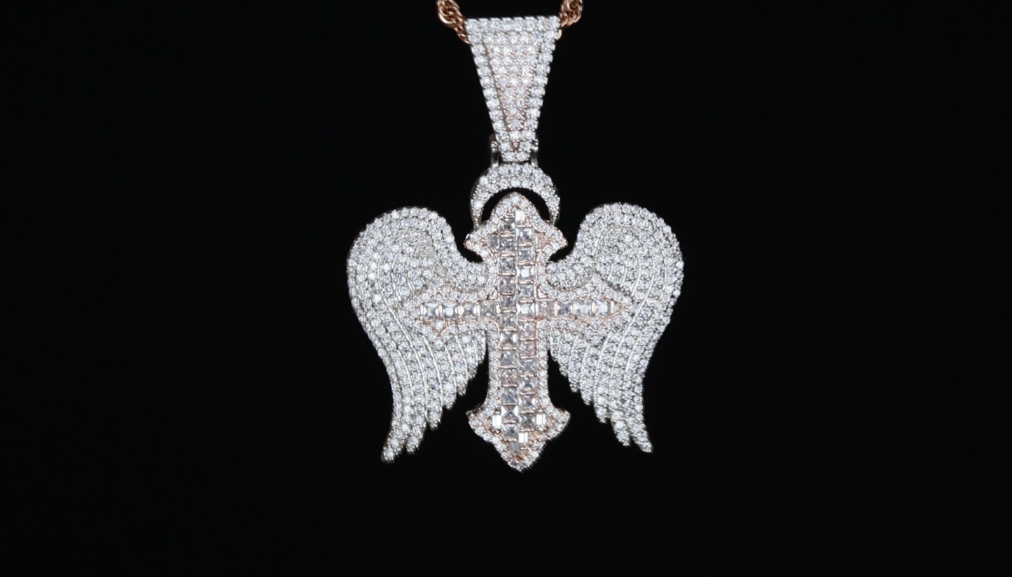 Mens Rose Gold Diamond Cross Pendant