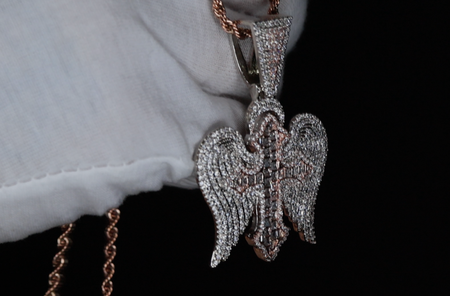 Iced Out Cross Pendant | Rose Gold Cross Pendant | Big Rose Gold Cross