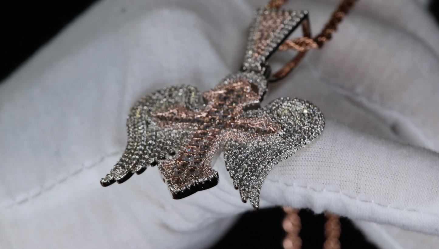 Iced Out Cross Pendant | Rose Gold Cross Pendant | Big Rose Gold Cross