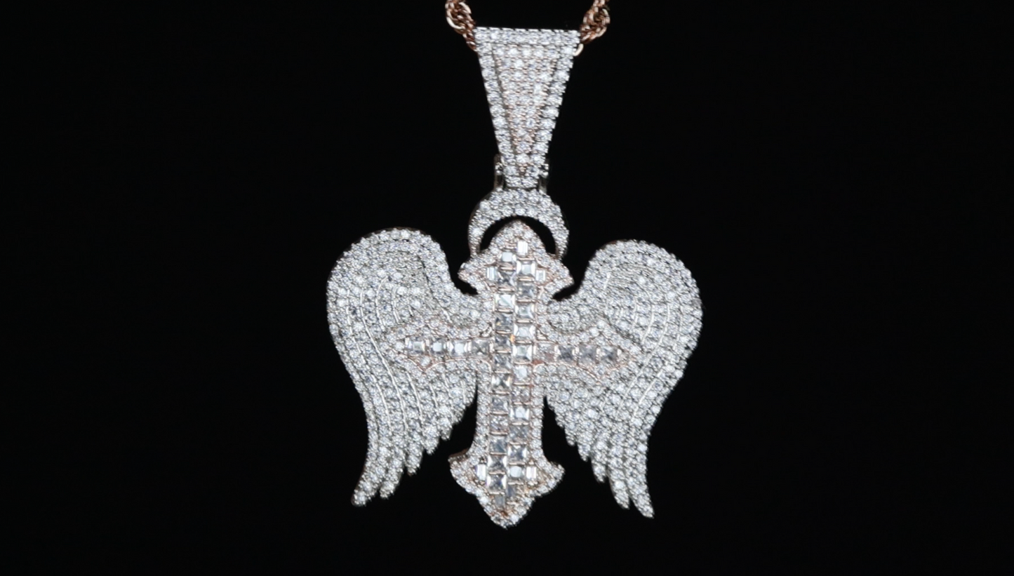 Iced Out Cross Pendant | Rose Gold Cross Pendant | Big Rose Gold Cross