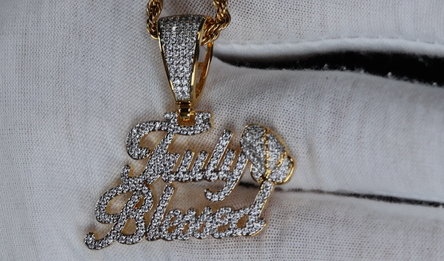 Iced Out Pendant | Truly Blessed Pendant | Gold Iced Out Pendant