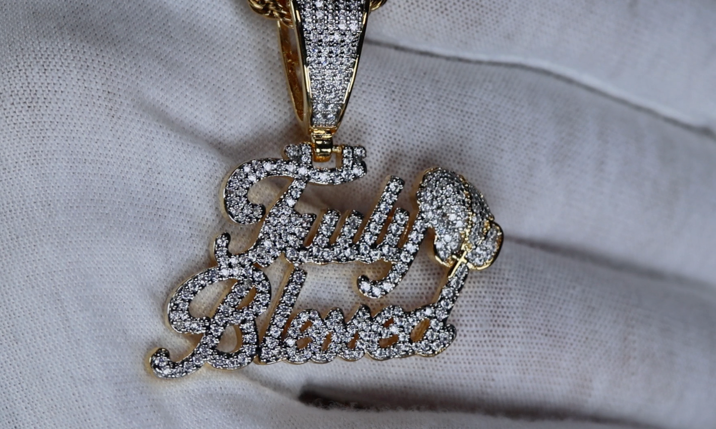 Iced Out Pendant | Truly Blessed Pendant | Gold Iced Out Pendant