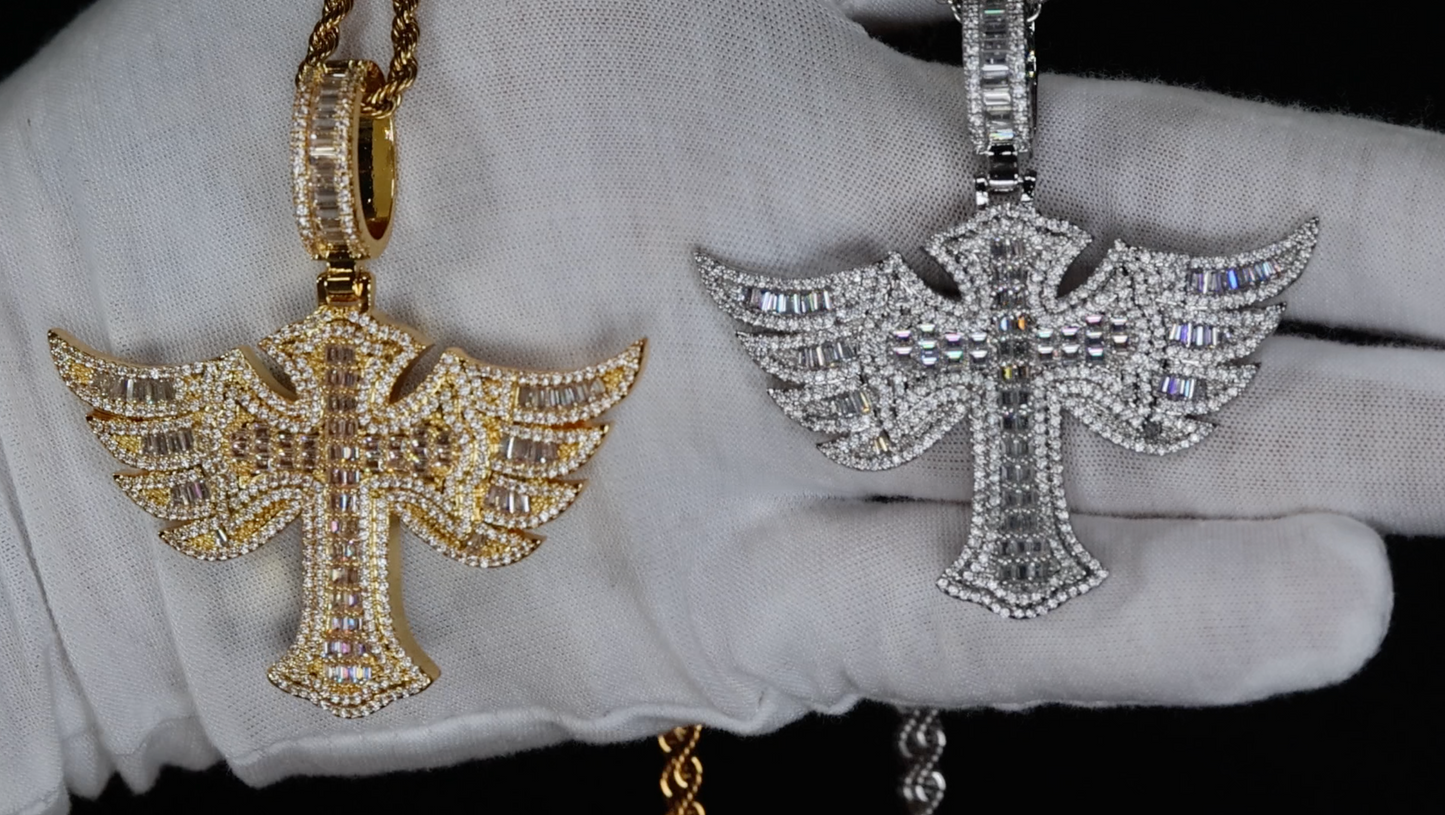 Iced Out Cross Pendant | Hip Hop Cross Pendant | Winged Cross Pendant