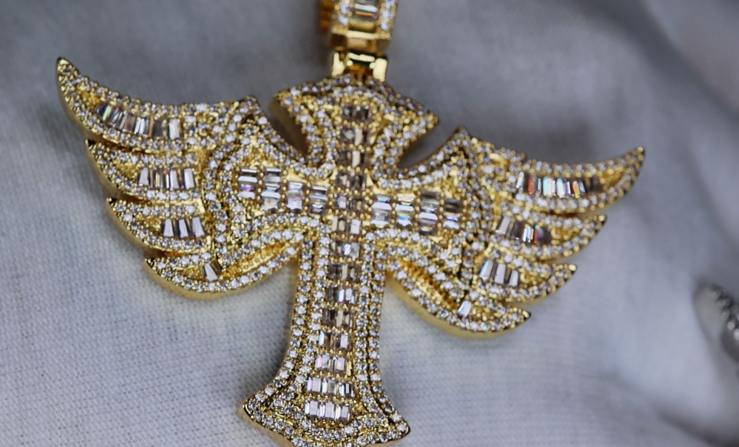 Iced Out Cross Pendant | Hip Hop Cross Pendant | Winged Cross Pendant