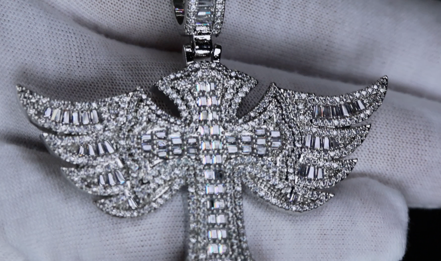 Iced Out Cross Pendant | Hip Hop Cross Pendant | Winged Cross Pendant