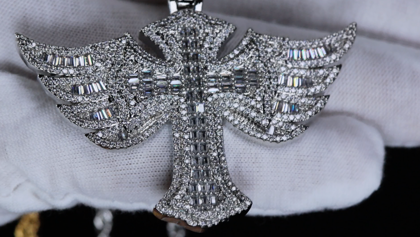 Iced Out Cross Pendant | Hip Hop Cross Pendant | Winged Cross Pendant