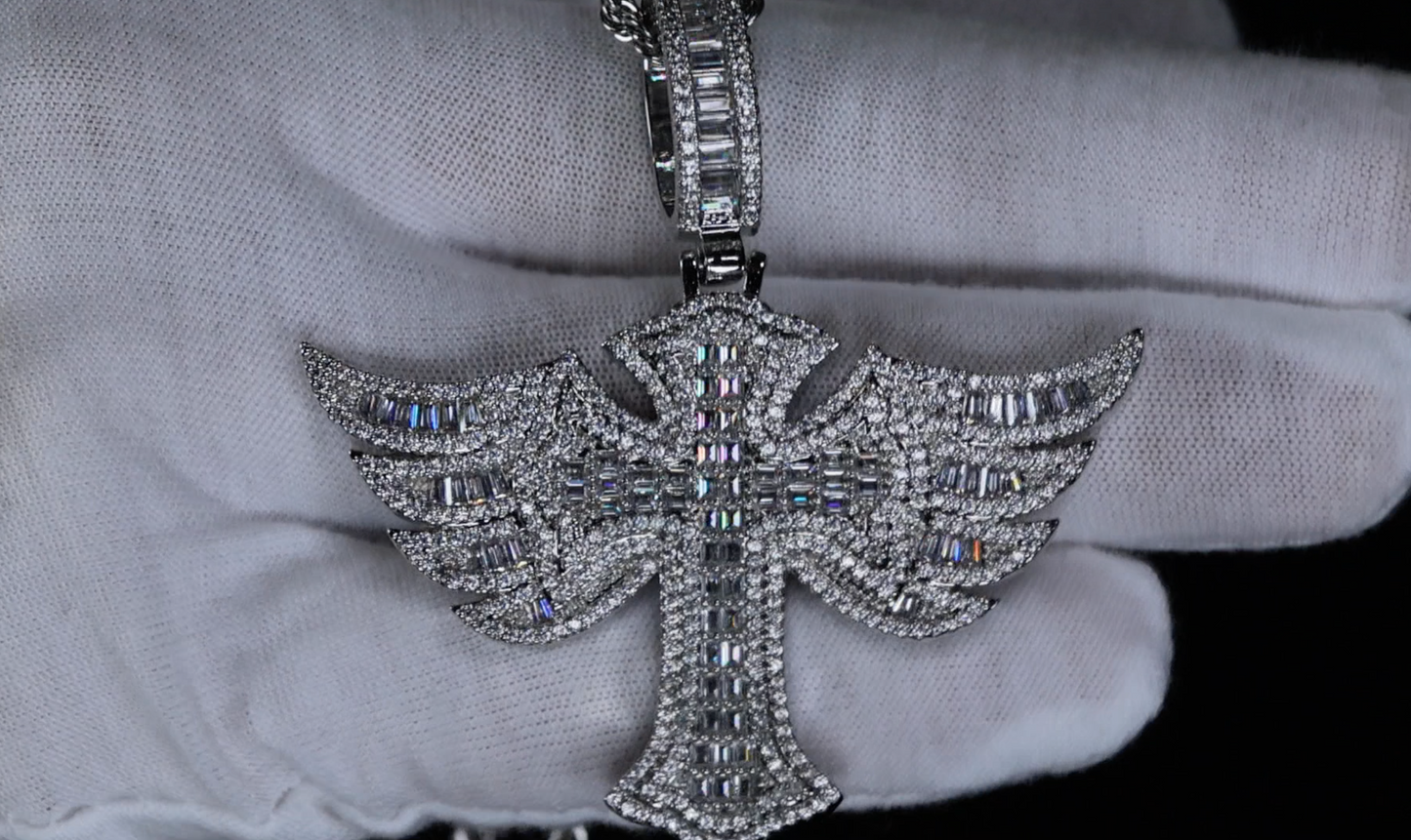 Iced Out Cross Pendant | Hip Hop Cross Pendant | Winged Cross Pendant