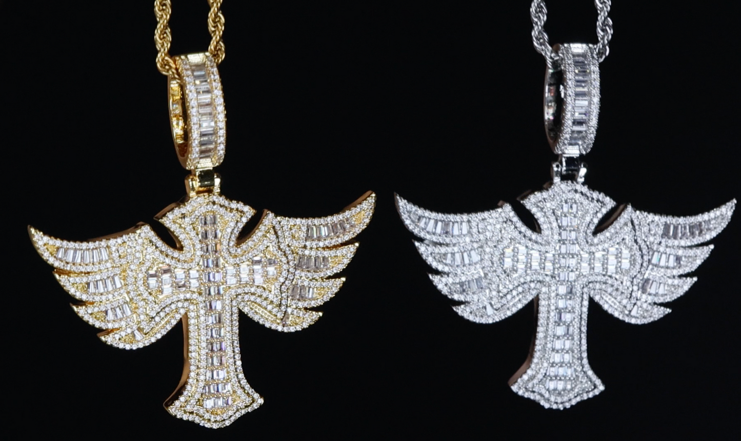 Iced Out Cross Pendant | Hip Hop Cross Pendant | Winged Cross Pendant
