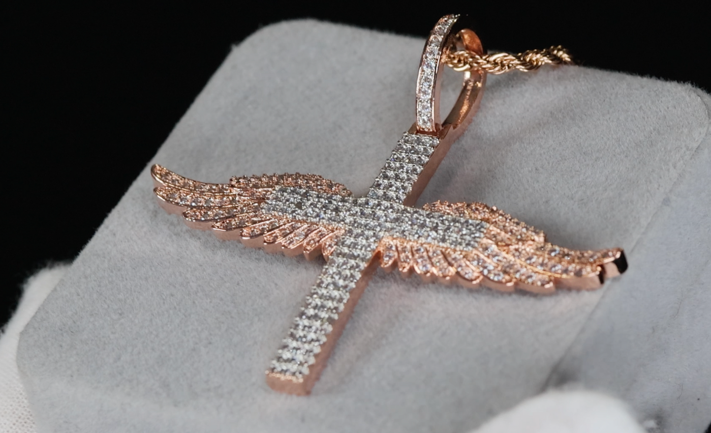 Iced Out Cross Pendant | Rose Gold Cross Pendant | Rose Gold Cross