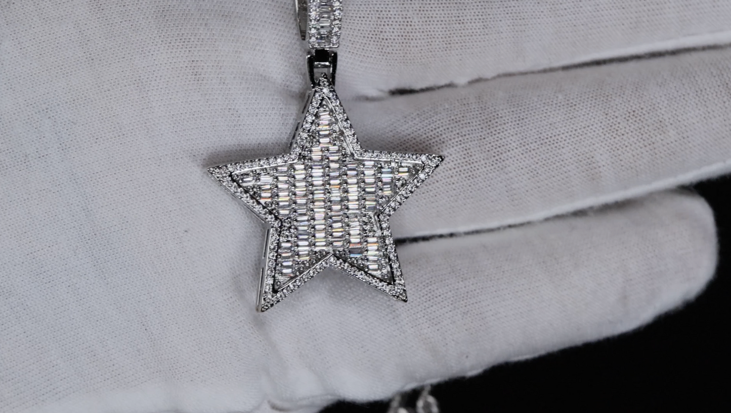 Star Pendant | Diamond Star Pendant |  Baguette Diamond Star Pendant
