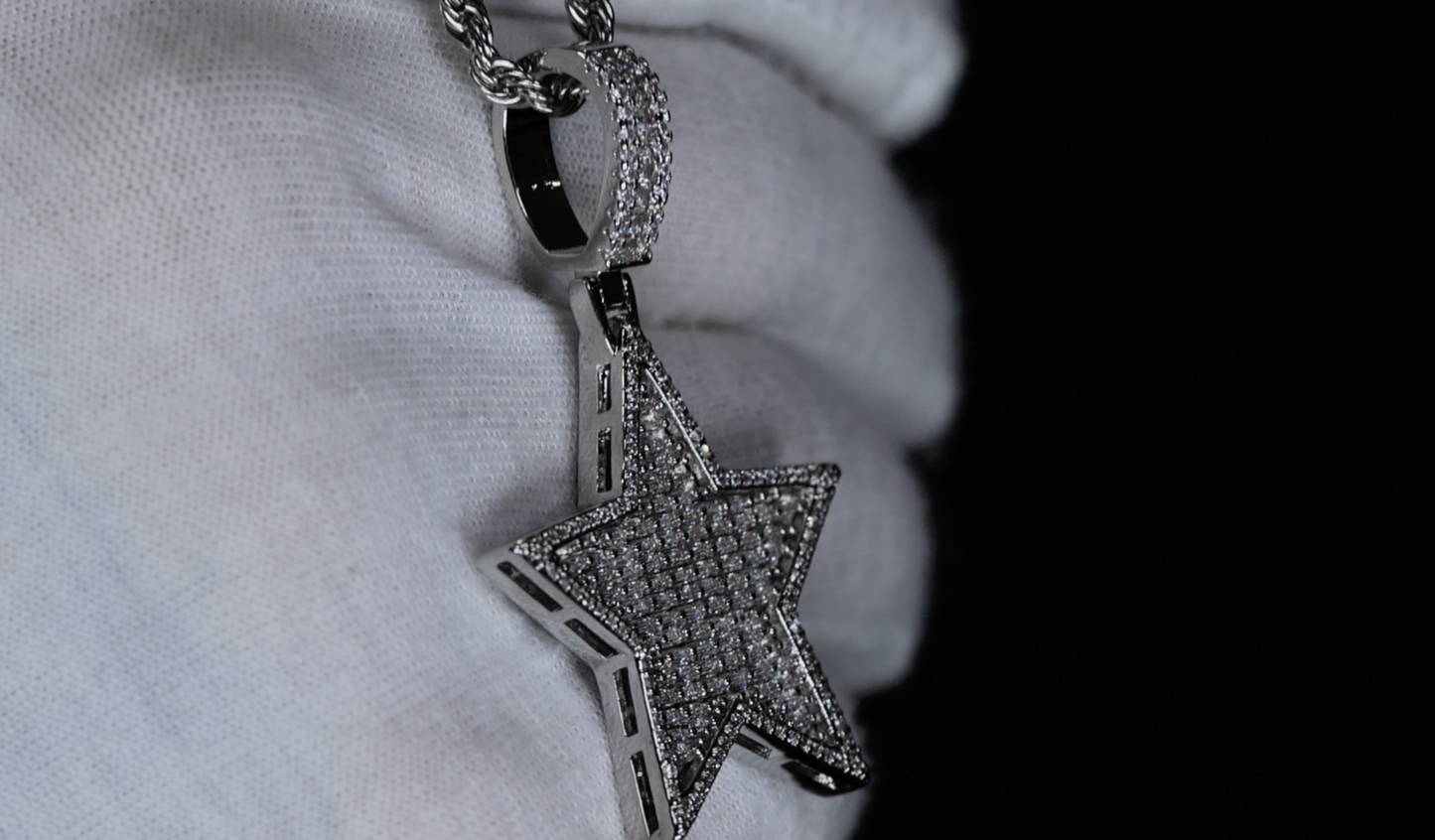 Star Pendant | Diamond Star Pendant |  Baguette Diamond Star Pendant