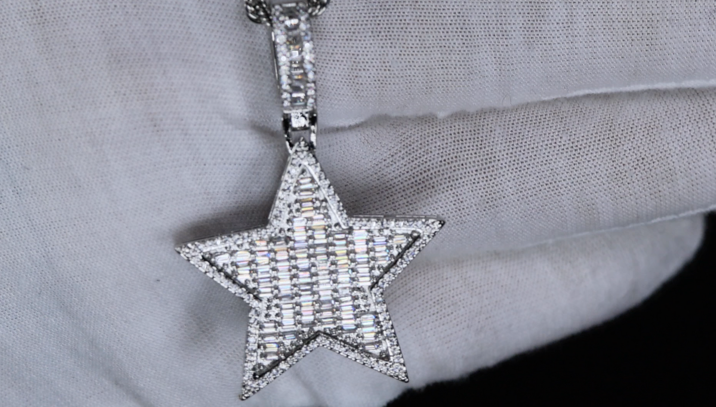 Star Pendant | Diamond Star Pendant |  Baguette Diamond Star Pendant