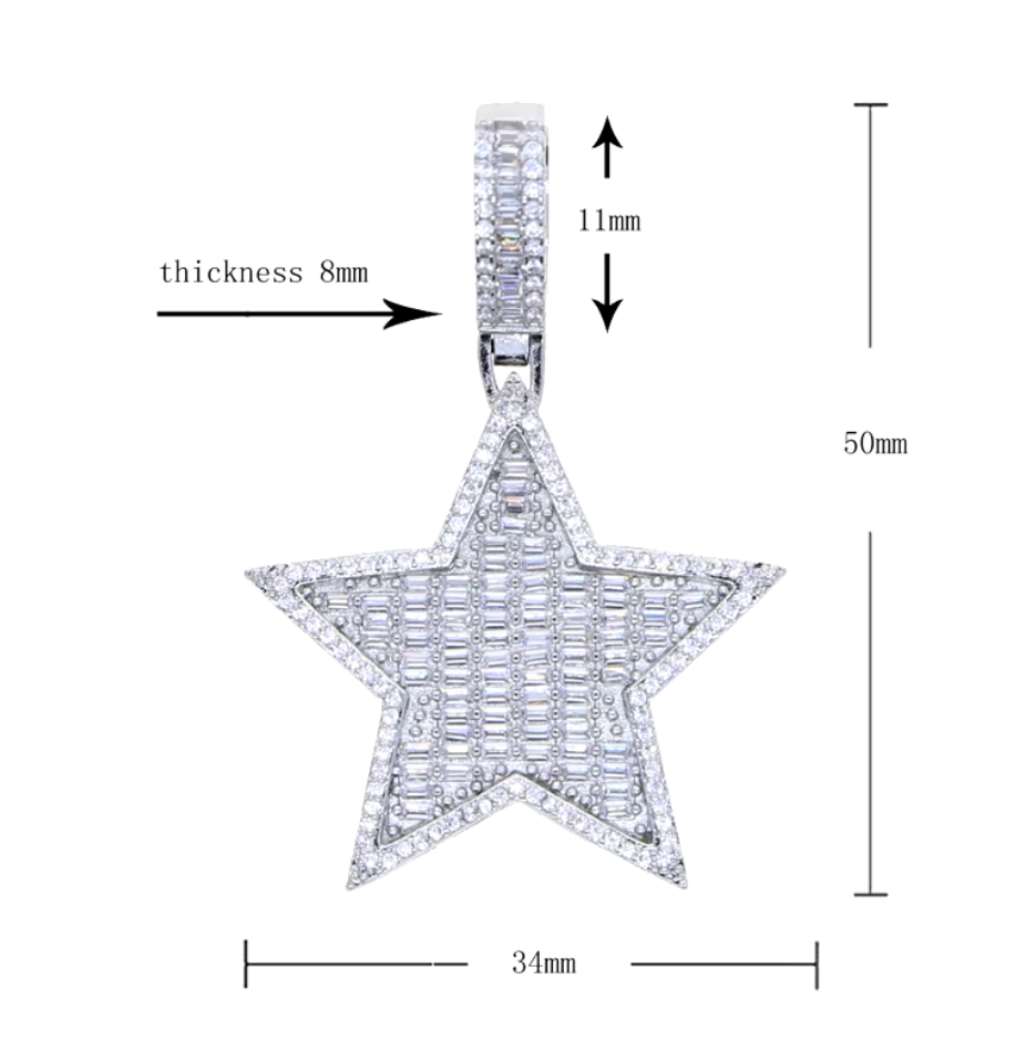 Star Pendant | Diamond Star Pendant |  Baguette Diamond Star Pendant