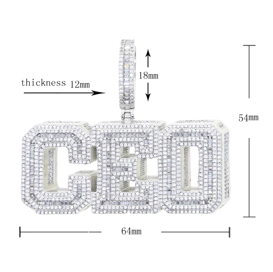 CEO Pendant | Iced Out Pendant | Baguette Diamond Hip Hop Pendant