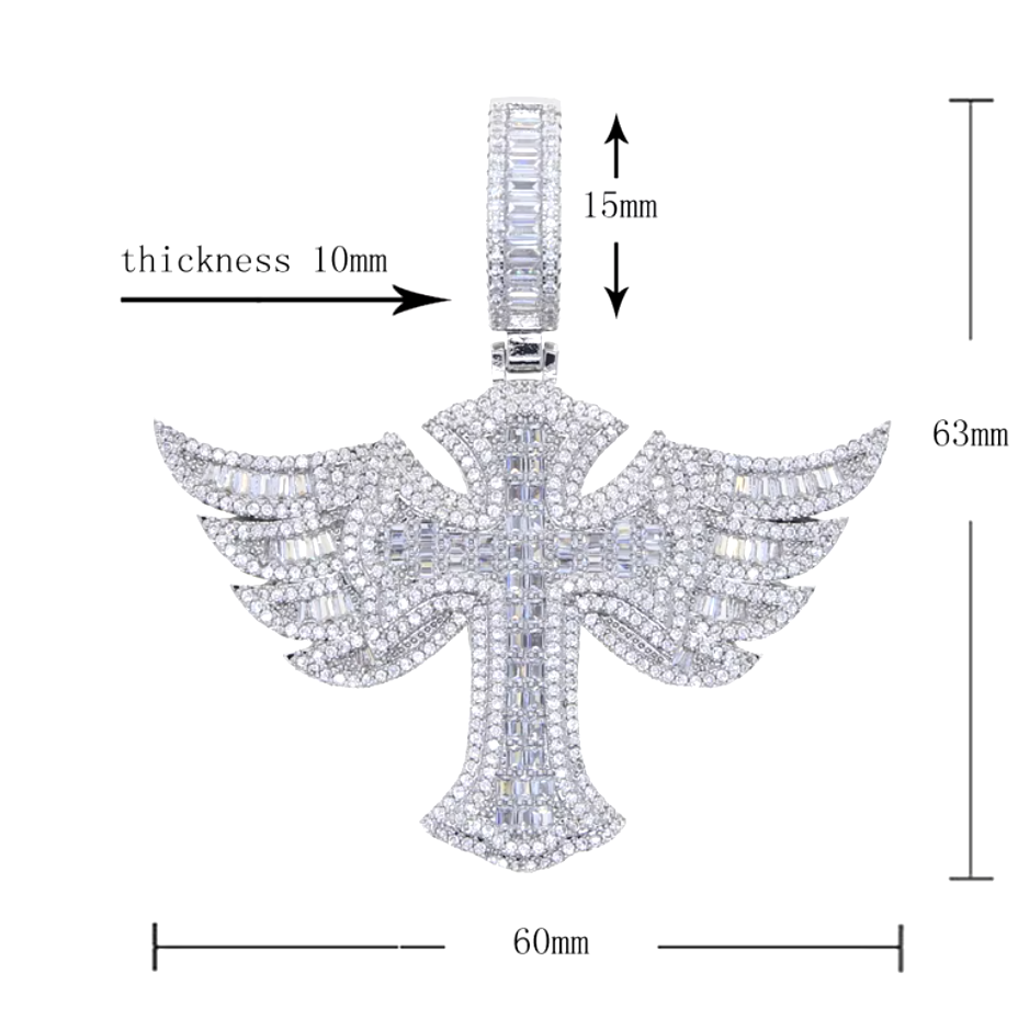 Iced Out Cross Pendant | Hip Hop Cross Pendant | Winged Cross Pendant