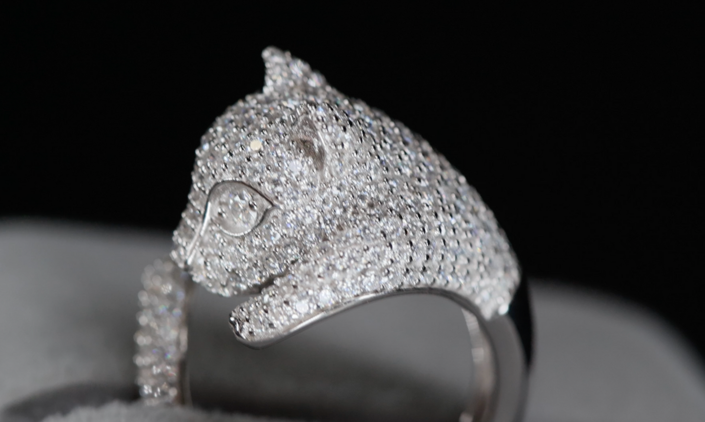 Moissanite Lion Ring | Diamond Lion Ring | Diamond Panther Ring