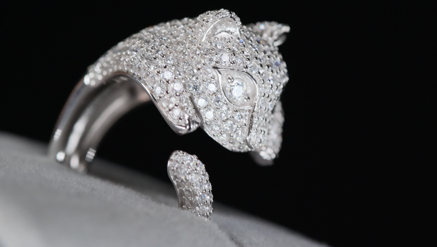 Moissanite Lion Ring | Diamond Lion Ring | Diamond Panther Ring