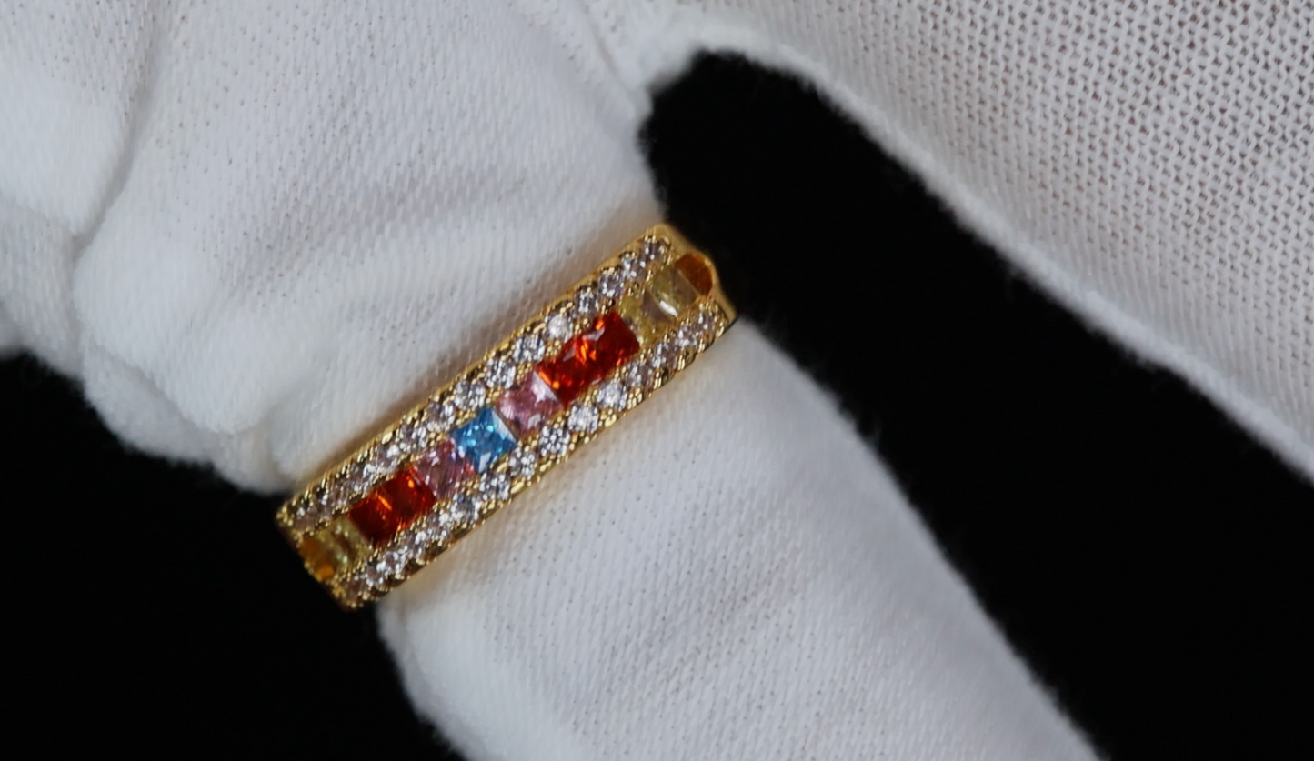 Rainbow Diamond Ring | Colourful Diamond Rings | Gold Multi Coloured Diamond Ring