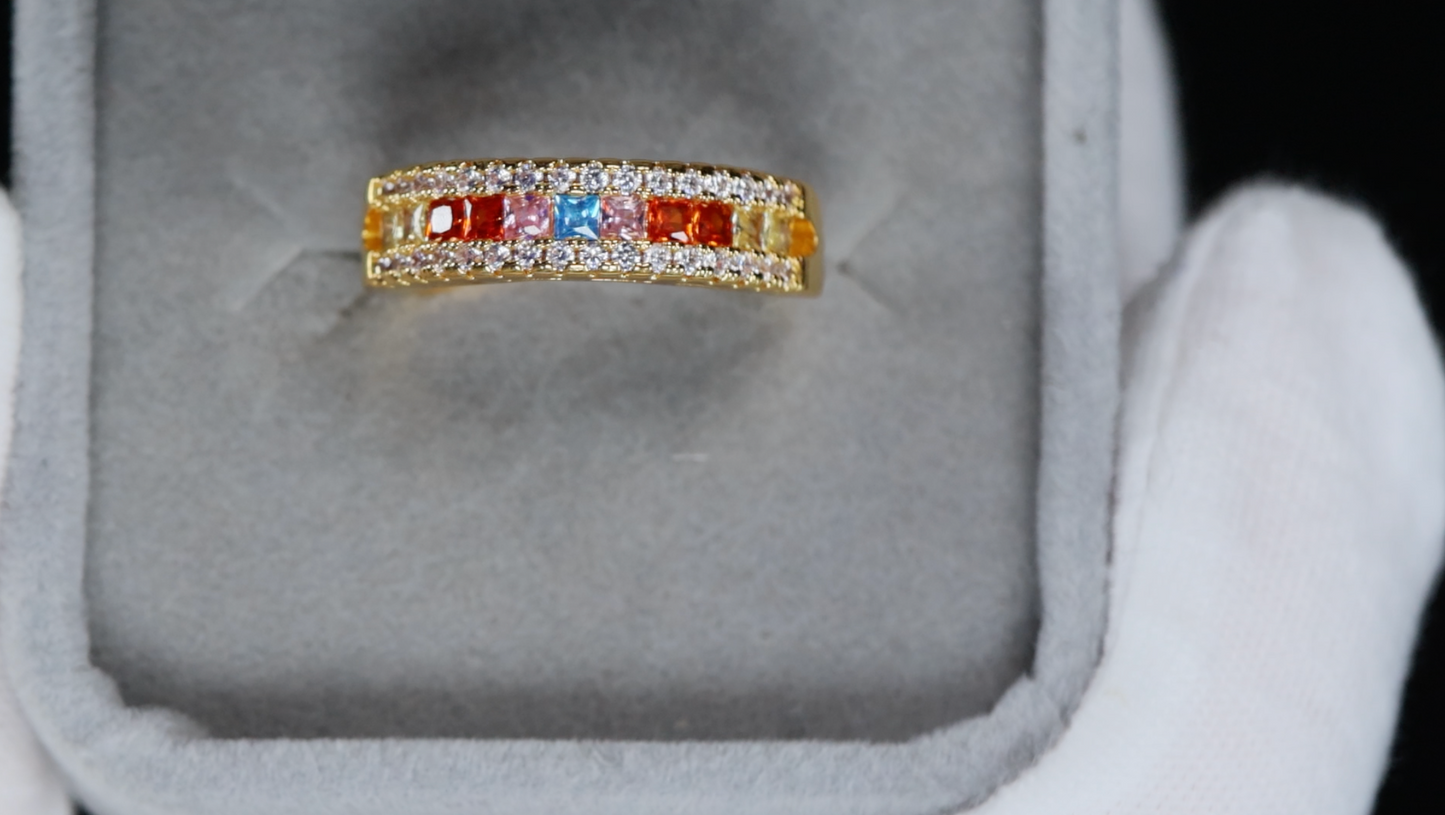 Rainbow Diamond Ring | Colourful Diamond Rings | Gold Multi Coloured Diamond Ring