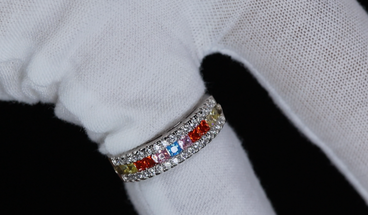 Rainbow Diamond Ring | Colourful Diamond Rings | Womens Multi Coloured Diamond Ring