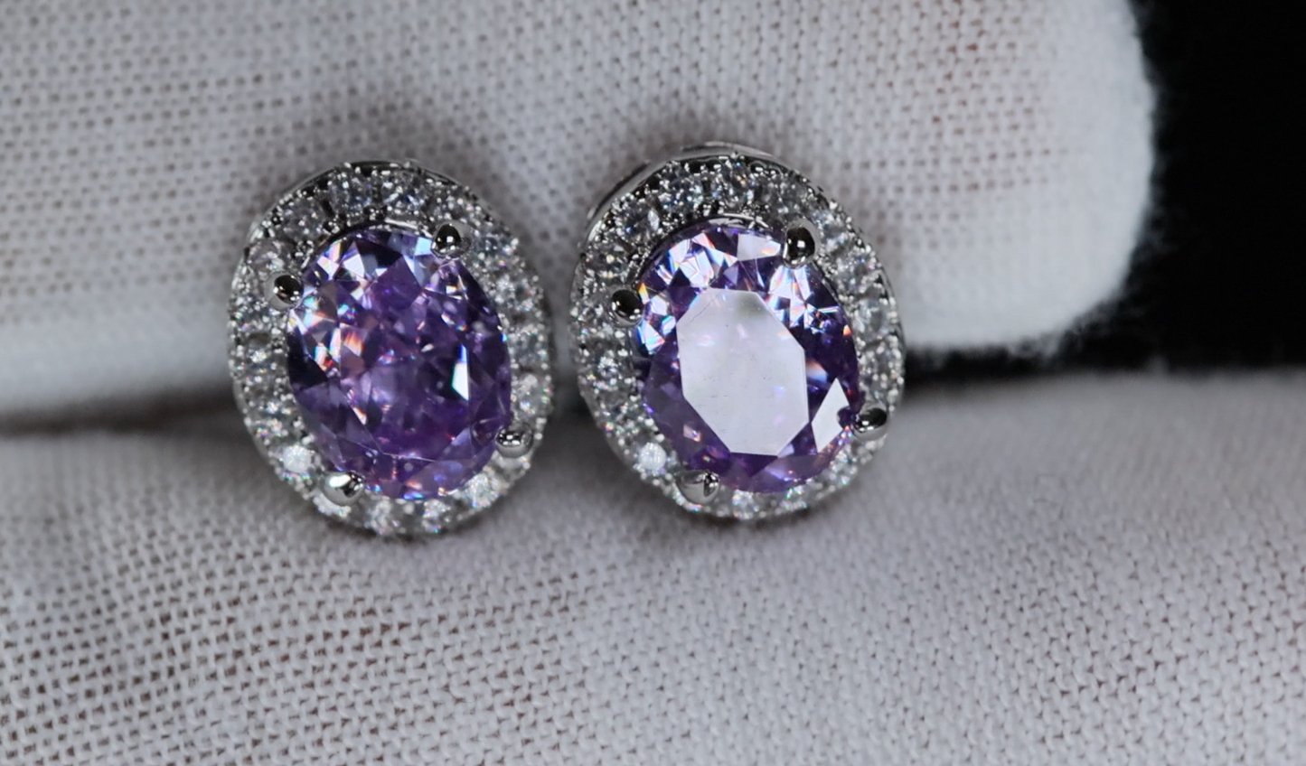 Purple Diamond Ear Studs